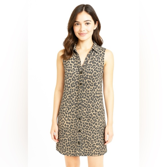 Equipment Femme silk leopard print button up shirt dress size XS sleeveless - Picture 1 of 8